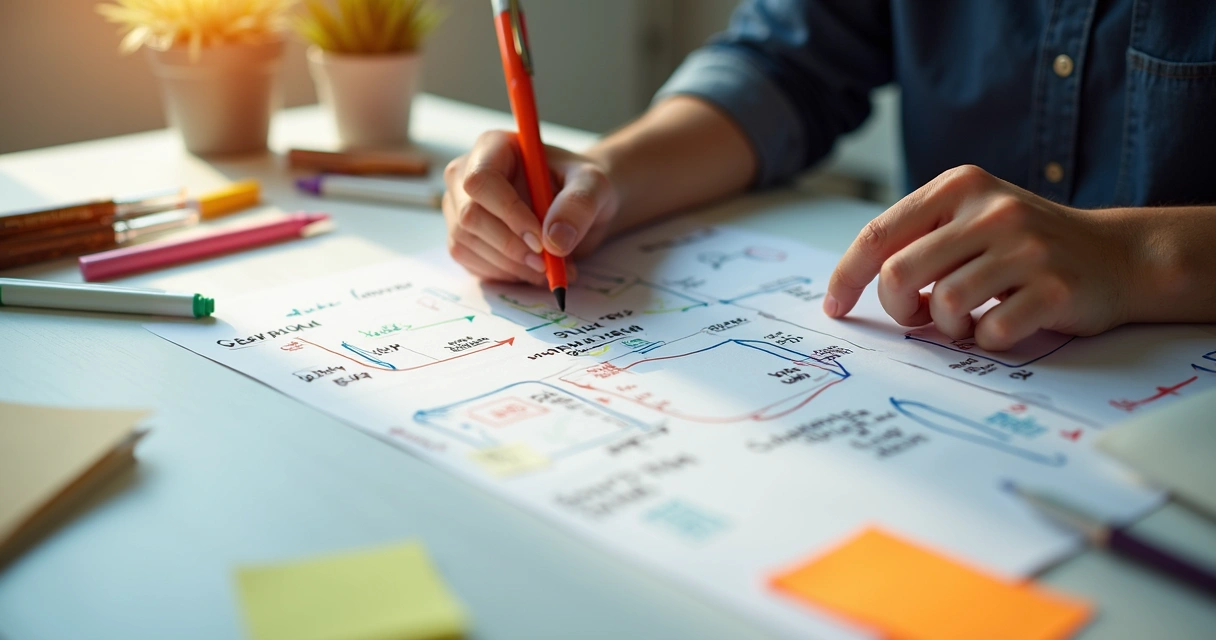 Table with decision map and consequences drawn out 