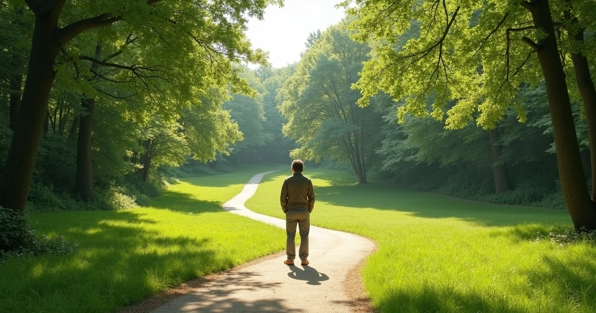 Person standing at a crossroads with two different paths
