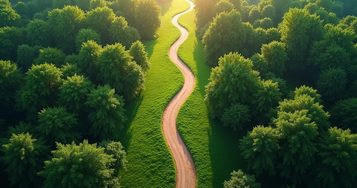 Three winding forest paths symbolizing different life decisions 
