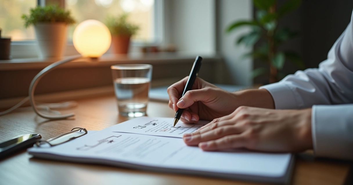 Persona escribiendo opciones en un cuaderno antes de tomar una decisión 
