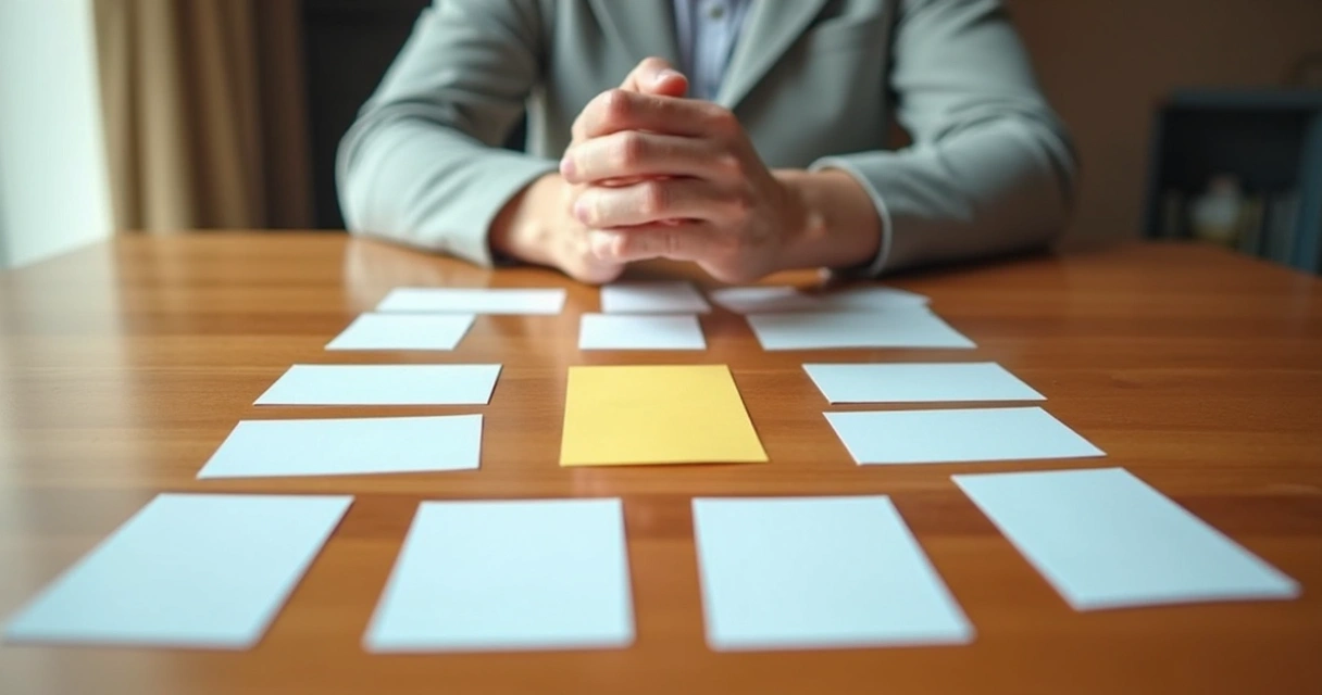 Neatly arranged objects on a table guiding attention toward one option