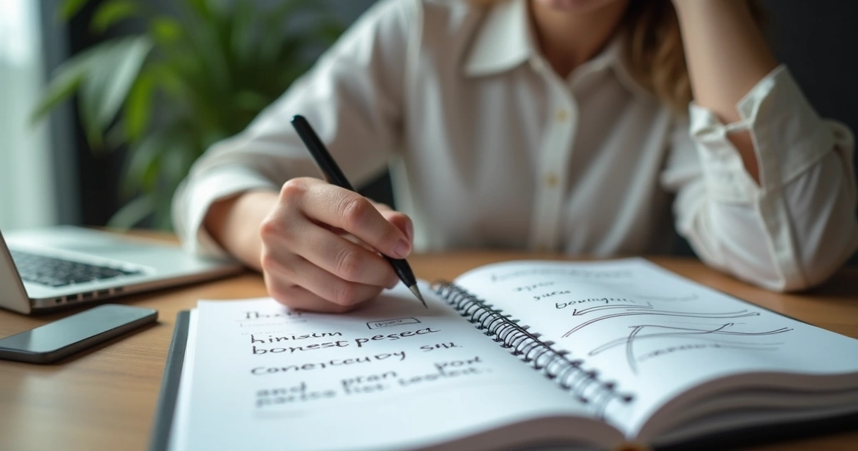 Persona revisando sus valores personales en una libreta 