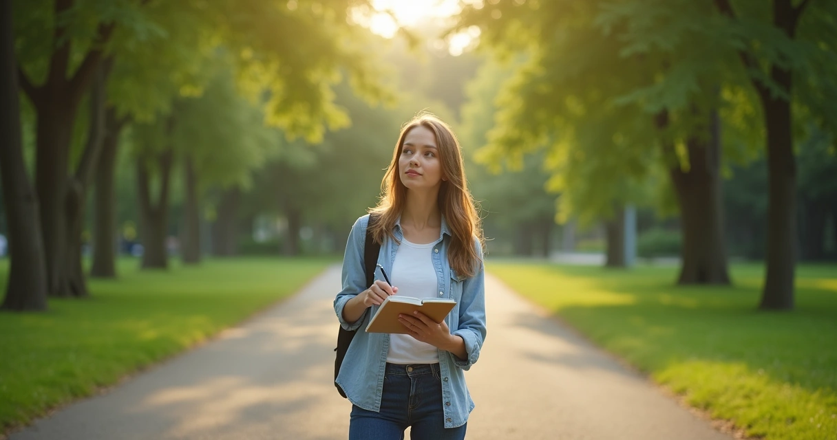 Mujer joven reflexionando y eligiendo entre dos caminos