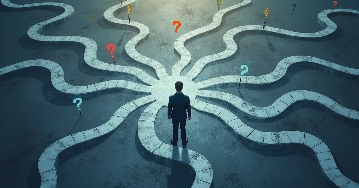 Persona mirando varias direcciones sin decidirse 