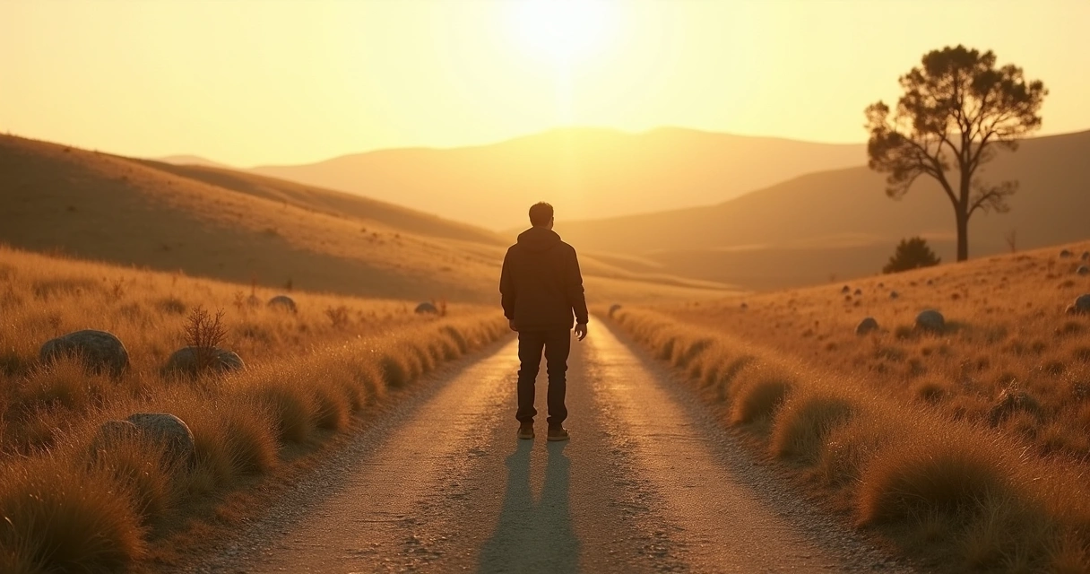 Persona de espaldas mirando un cruce de caminos