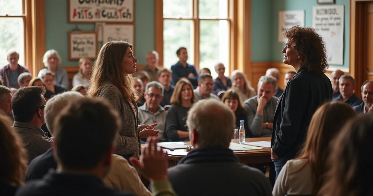 Asamblea vecinal con intercambio de ideas entre políticos y ciudadanos 
