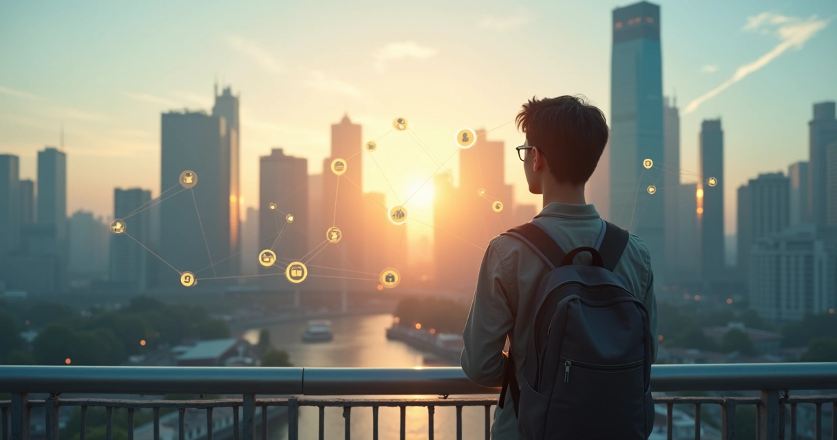 Persona joven reflexionando en una ciudad, simbolizando toma de decisiones conscientes 