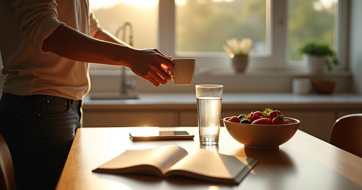 Persona tomando decisiones pequeñas durante la rutina matutina 