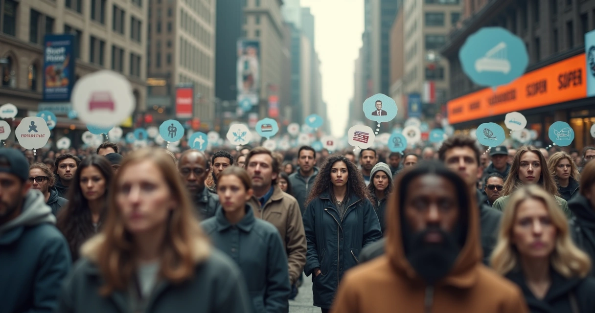 Personas caminando en una ciudad, representando decisiones inconscientes en la sociedad 