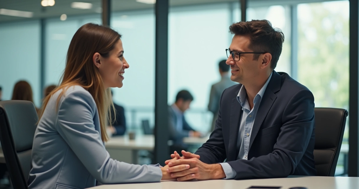 Duas pessoas dialogando em ambiente de trabalho, expressando opiniões autênticas 