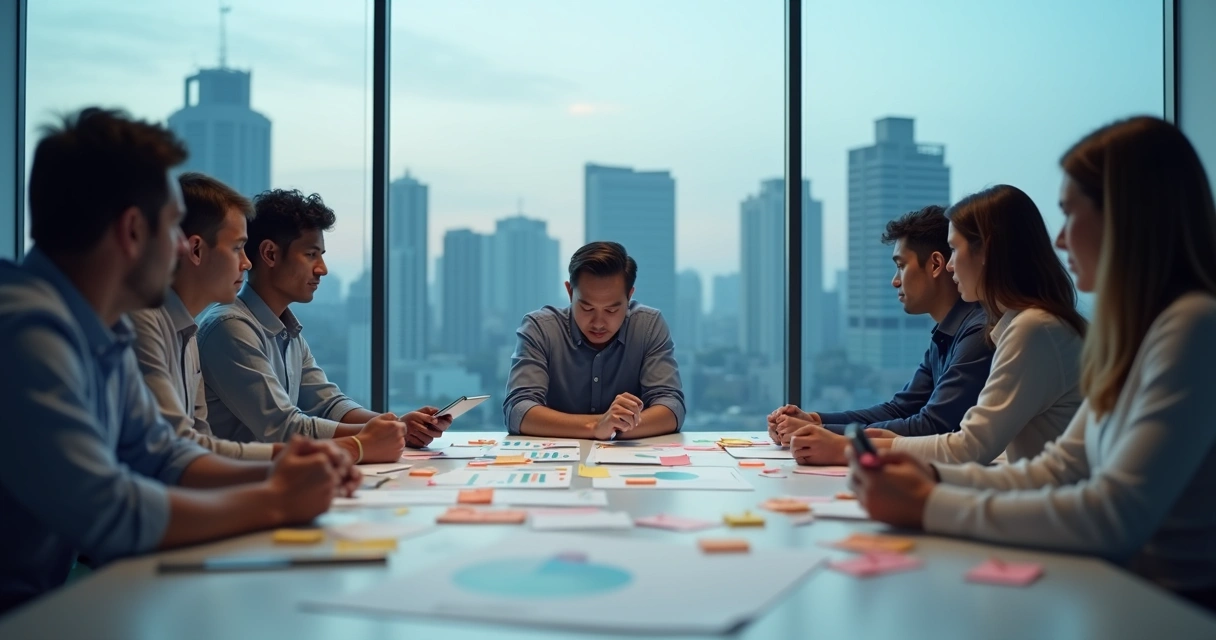 Grupo em reunião com uma pessoa em destaque desconectada do restante 