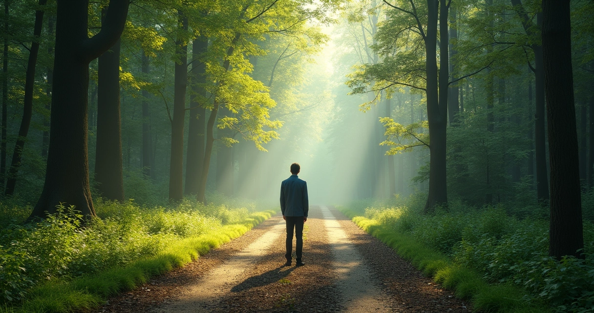 Pessoa escolhendo entre duas opções representadas por caminhos diferentes 