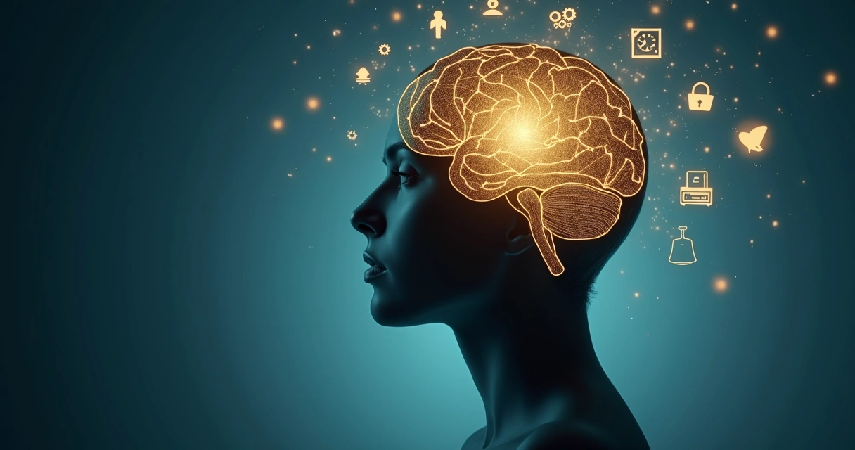 Pessoa de perfil com labirinto iluminado no interior da cabeça 