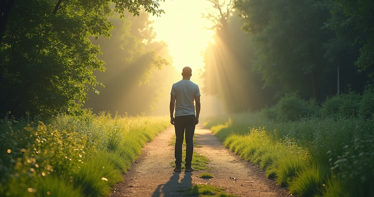 Pessoa diante de dois caminhos, um ensolarado e outro nublado 