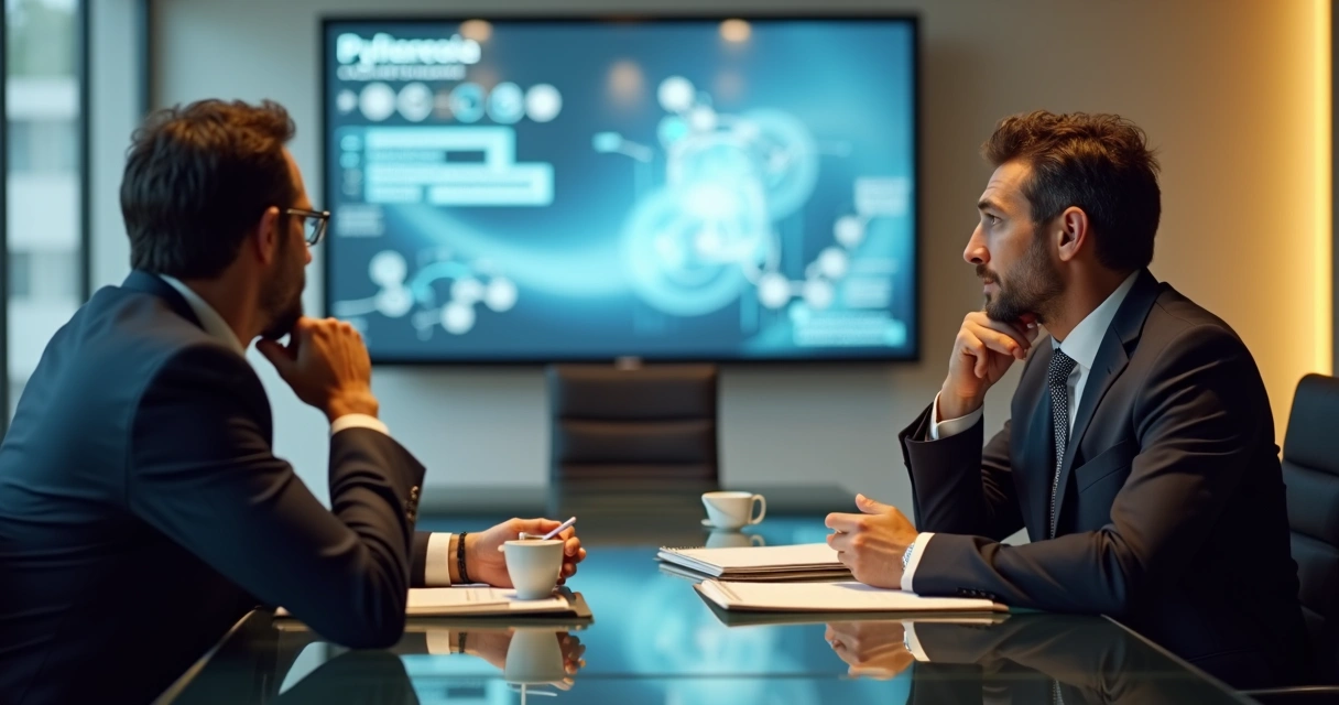 Decisor de PME focado durante apresentação de vendas 