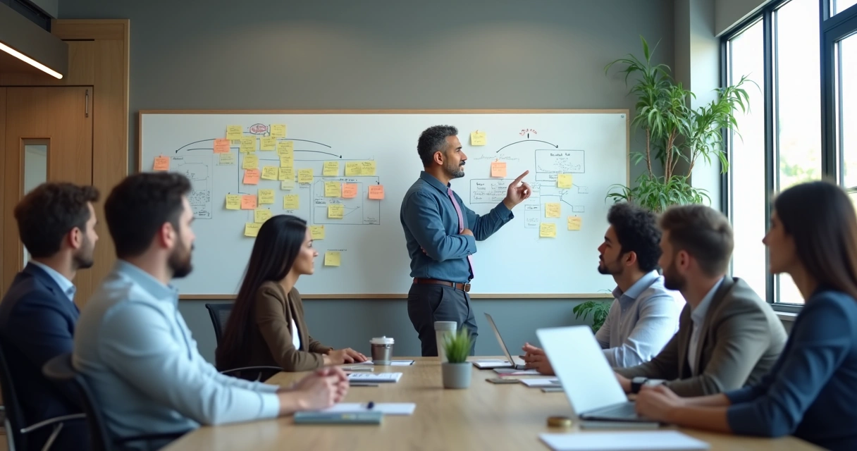 Executivo de logística em reunião com equipe discutindo operações 
