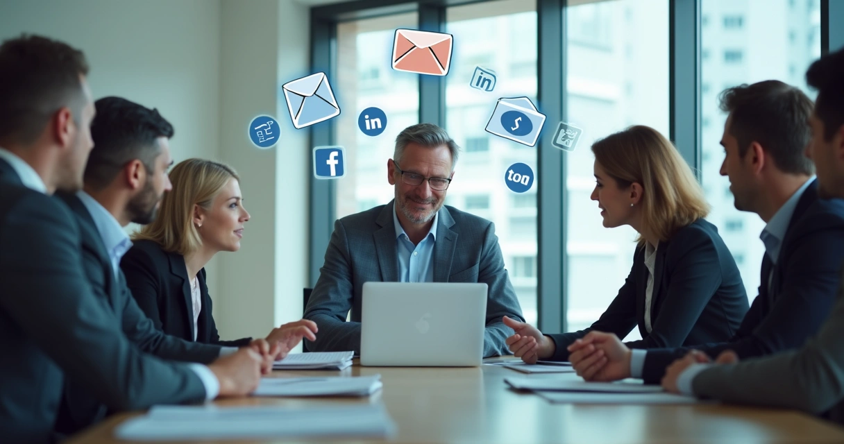 Vendedor falando com decisores de uma empresa de telecom 