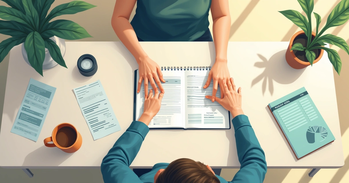 Freelancer preenche declaração de imposto em notebook com documentos ao redor 