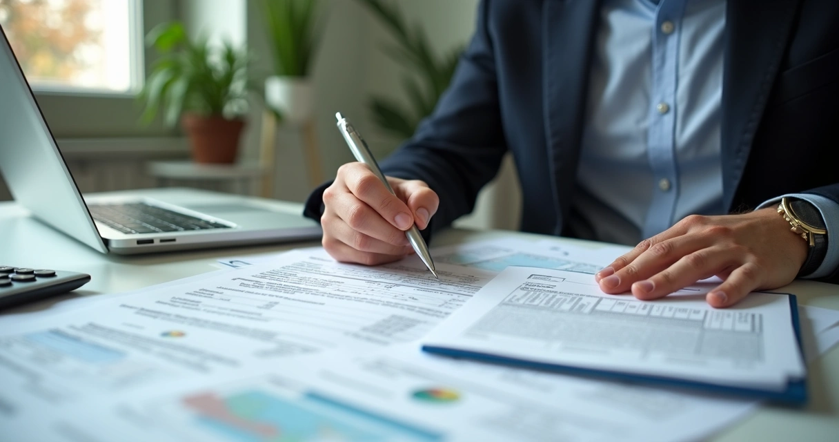 Pessoa preenchendo declaração de imposto de renda em folha, com calculadora ao lado 