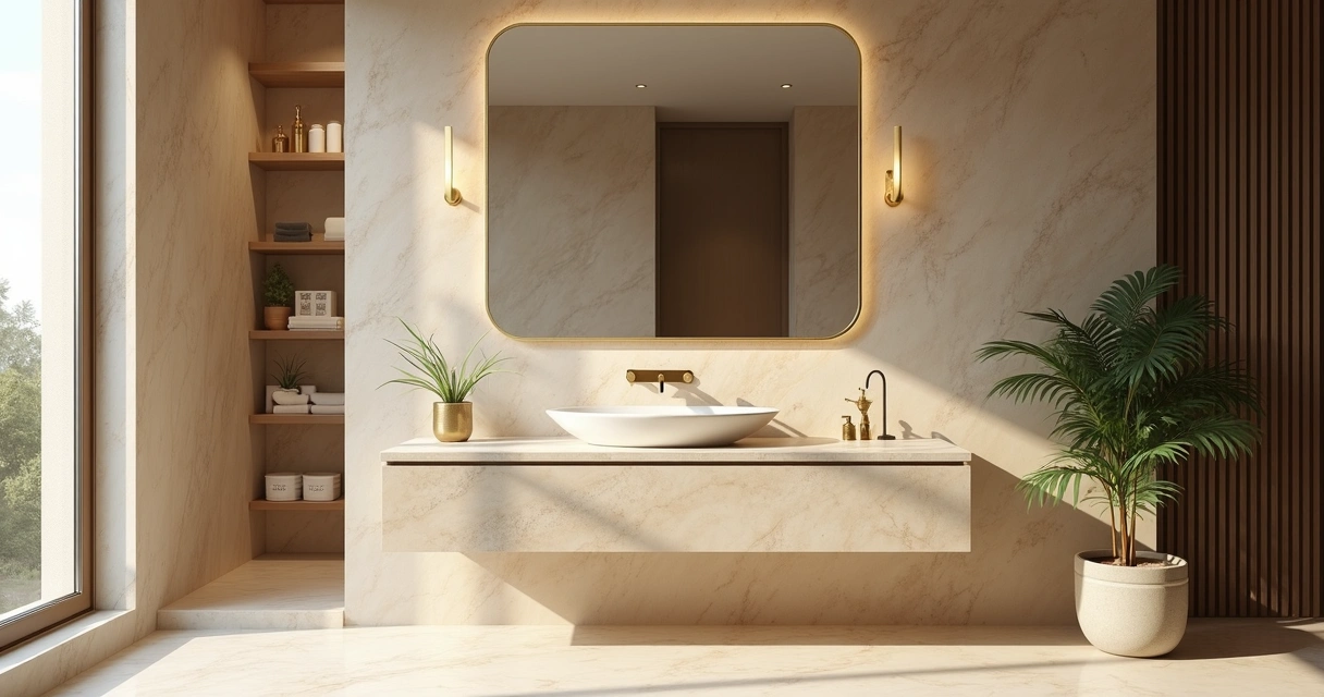 Decoração de banheiro elegante com pedra natural 