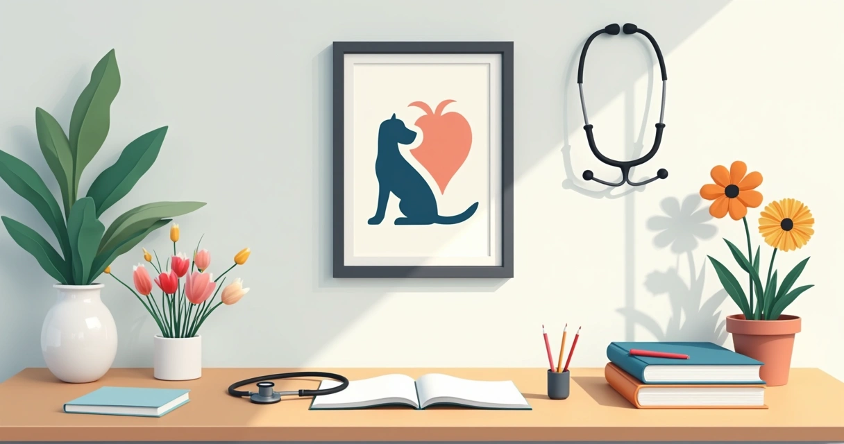Quadro decorativo com símbolo veterinário na parede de consultório 