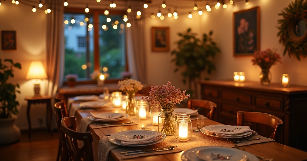 Luzes e decoração DIY criando clima aconchegante em ambiente de festa 