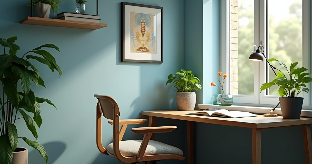Objetos e decoração em um espaço de estudo equilibrado