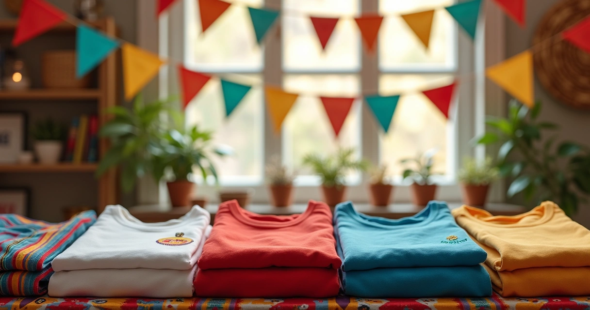 Decoração de festa junina harmônica com camisetas personalizadas 