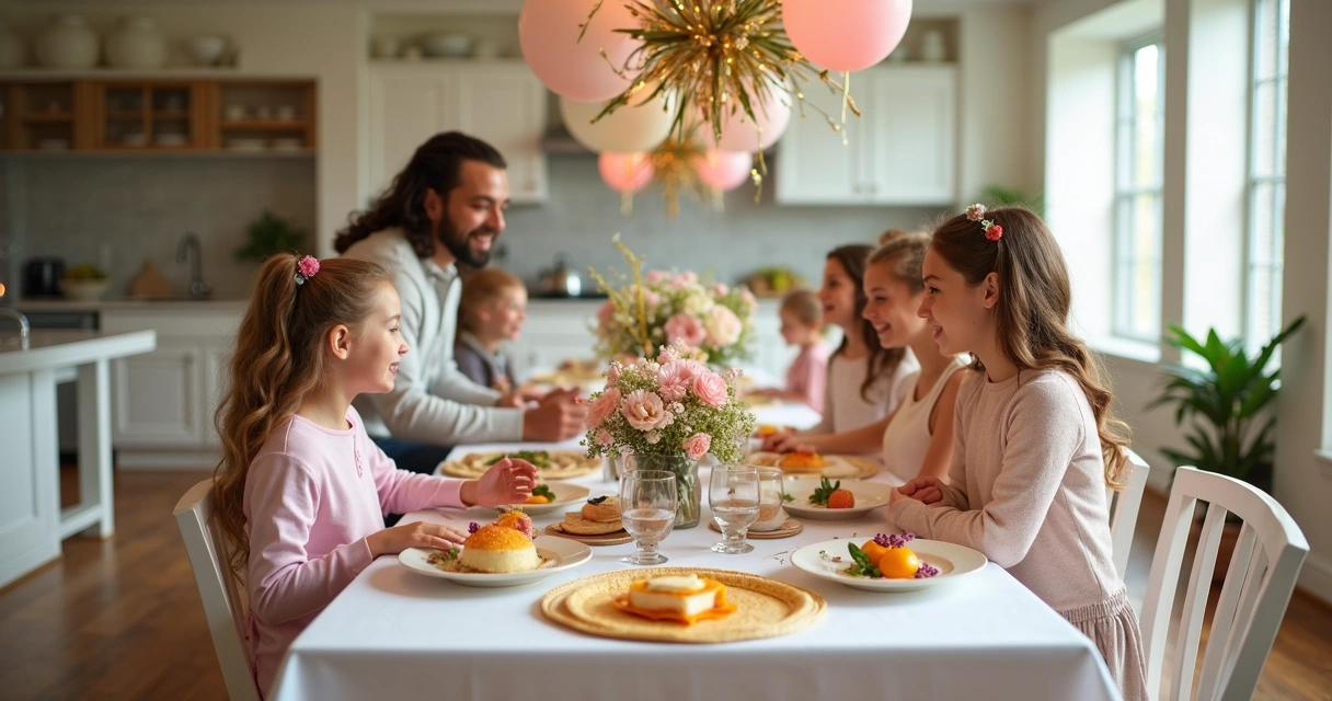 Mesa decorada em festa residencial em Orlando com crepes 