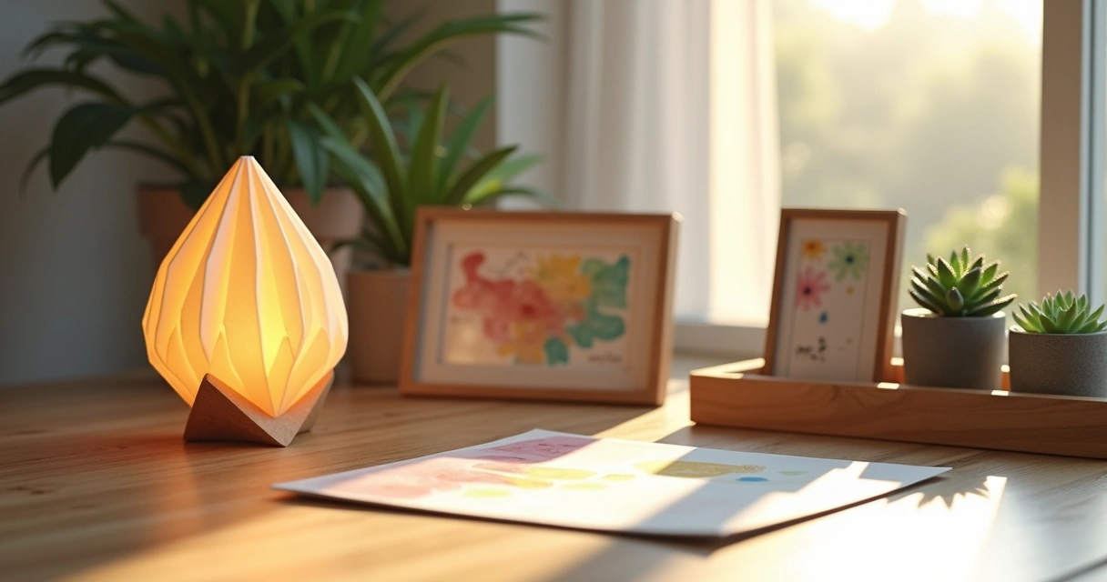 Objetos de decoração sobre mesa de trabalho 