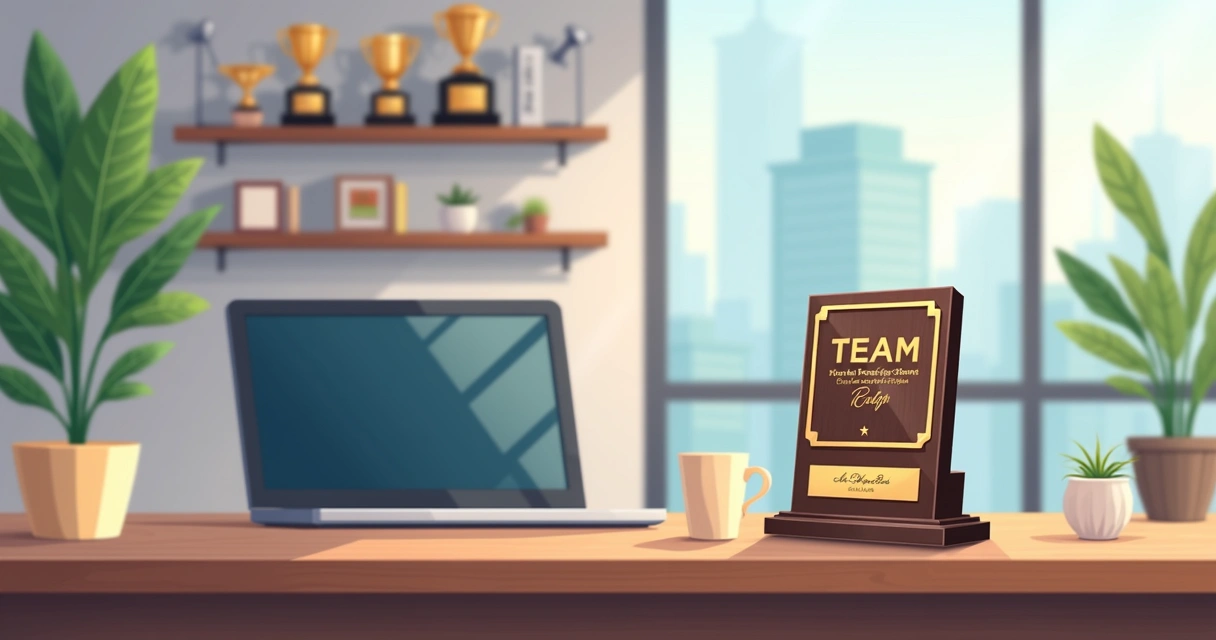 Placa de homenagem como decoração em mesa de escritório moderno 