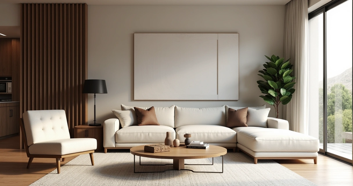 Sala harmoniosa com decoração moderna após reforma 