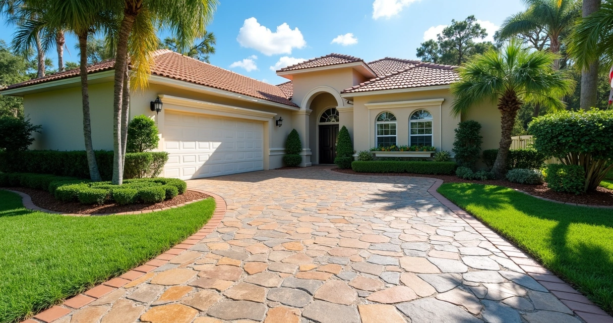 Freshly resurfaced and stamped driveway in Orlando home 