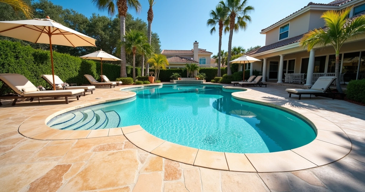 Decorative polymer overlay on Florida pool deck 