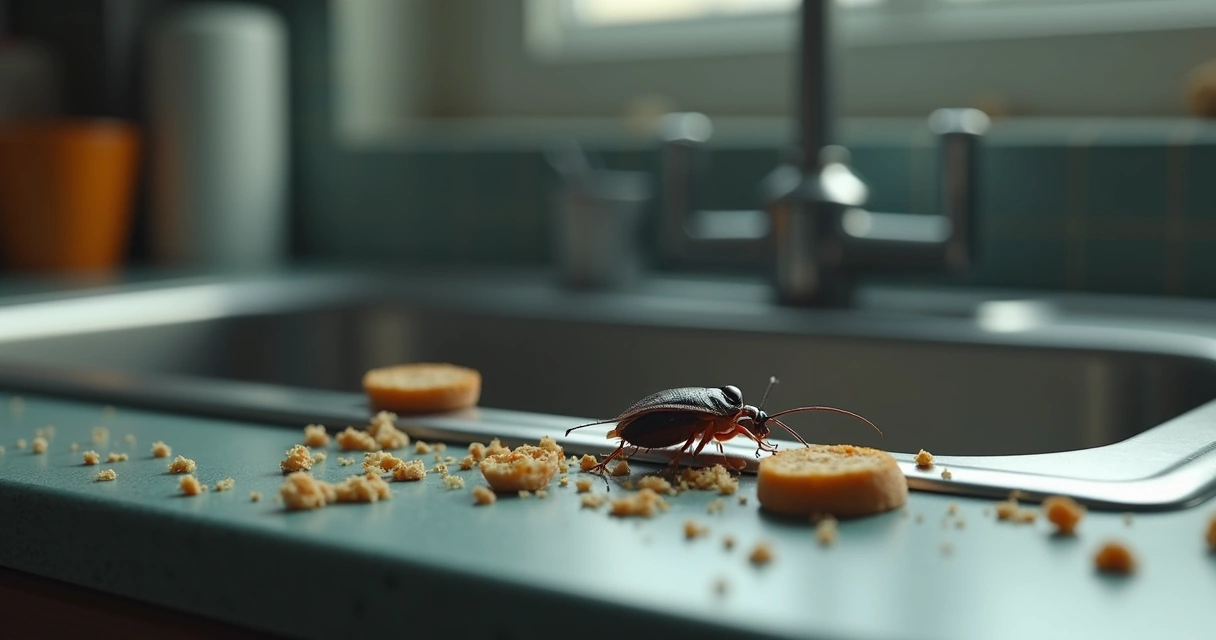 Barata andando em pia de cozinha residencial 