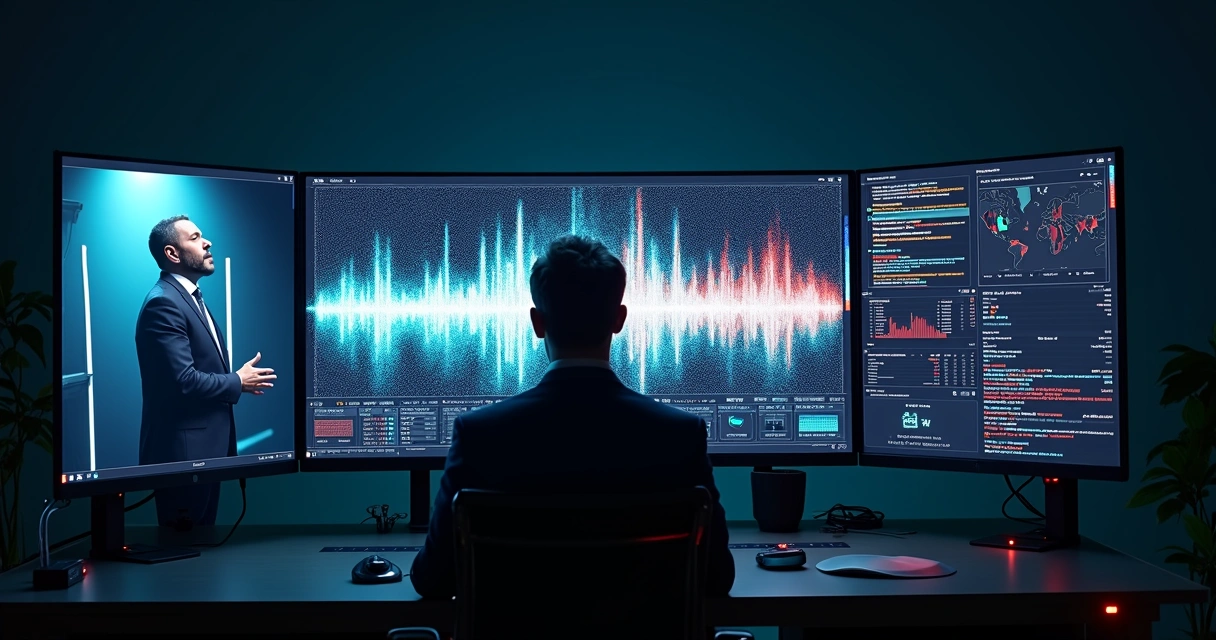Analyst comparing real and fake video using frequency graph and metadata dashboard 