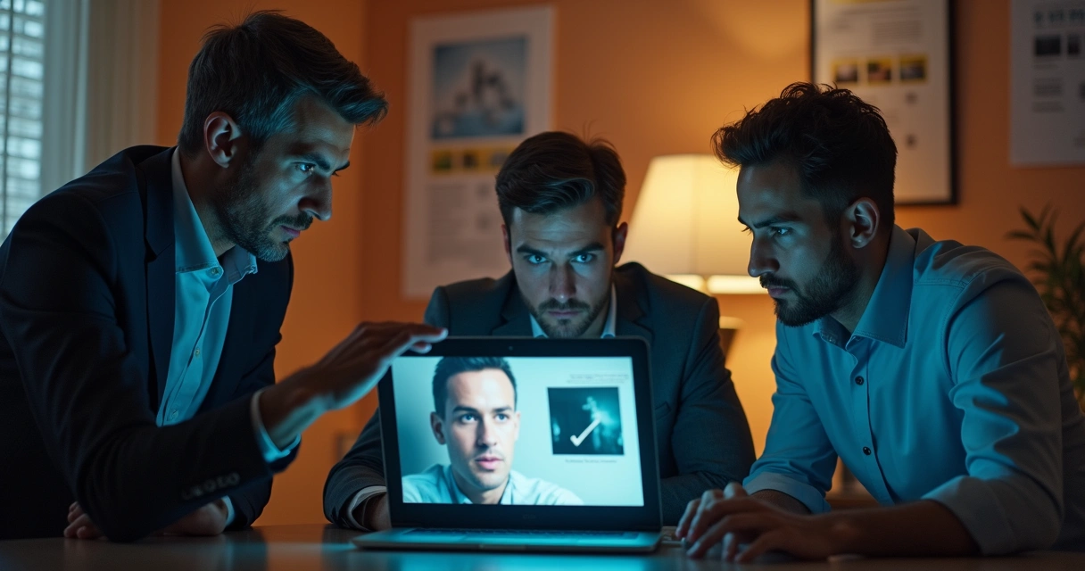 People watching video on a laptop and reviewing digital details 