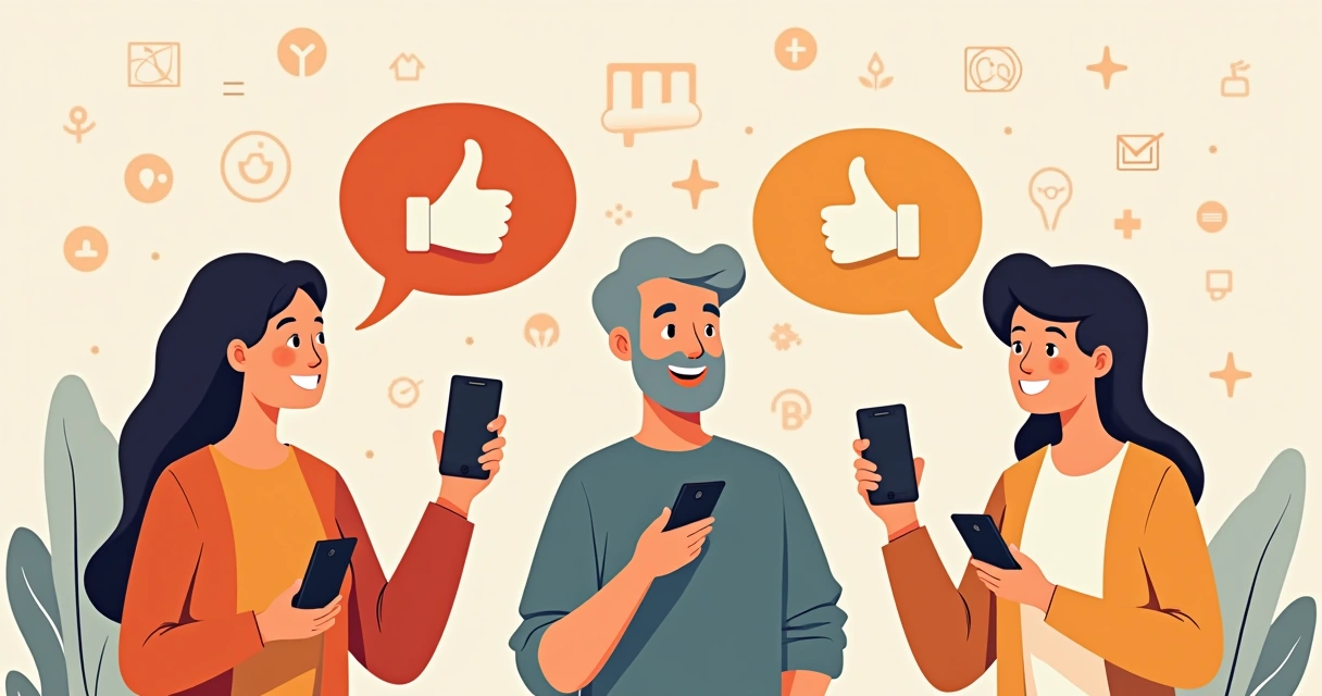 Grupo de pessoas usando smartphones defendendo uma marca online