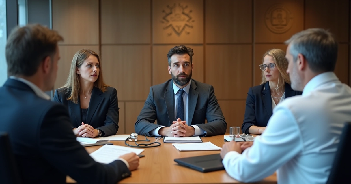 Advogado acompanhando médico em audiência no conselho profissional 