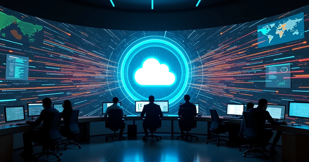 Painel de controle ciberssegurança monitorando ataque a nuvem com gráfico em tempo real 