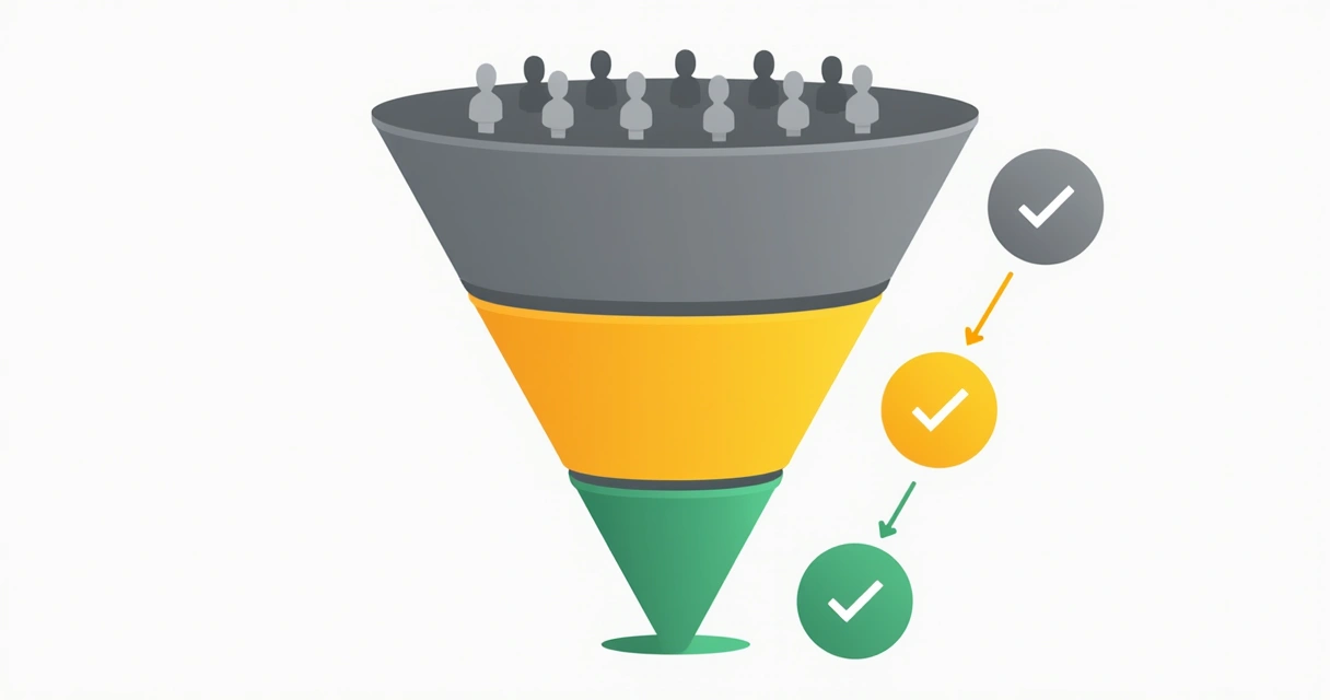 Como Comprar Leads Qualificados sem Riscos para sua Empresa 2 Gráfico simples de funil de vendas com fases de qualificação destacadas