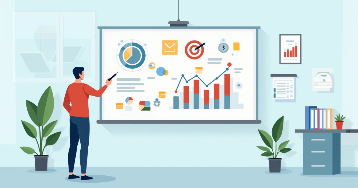 Quadro branco sendo usado para traçar metas e orçamento de agência digital