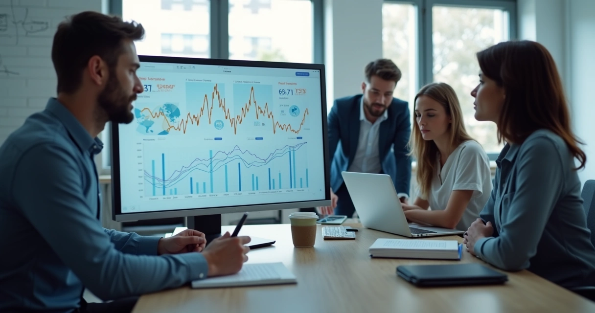 Profissional analisando gráfico com destaque para métrica central em tela digital ultra detalhada 