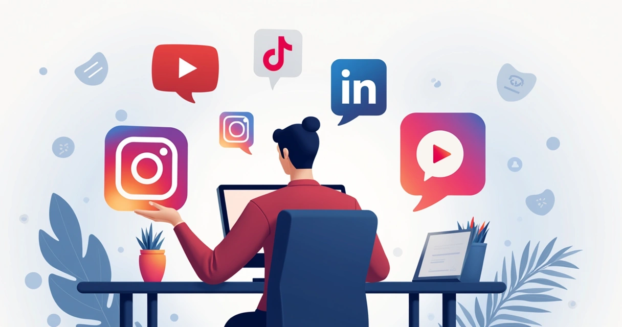 Pessoa escolhendo plataformas de mídia social em um laptop 