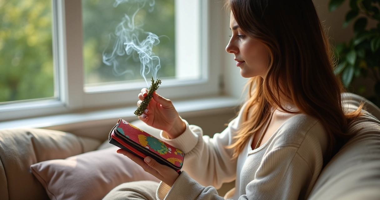 Pessoa fazendo defumação de bolsa e carteira 