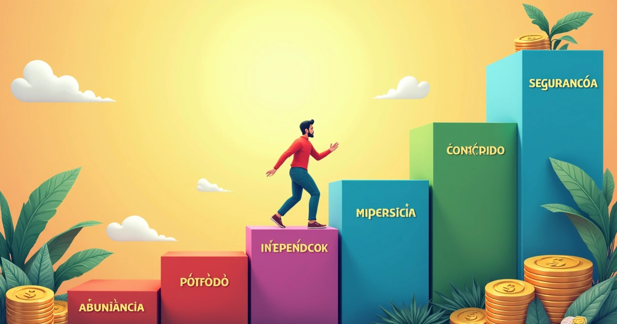 Cinco degraus ilustrados com palavras dos degraus da liberdade financeira 