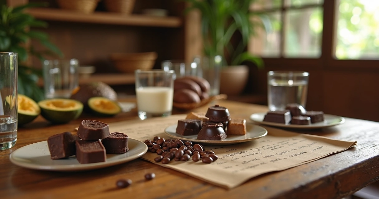 Mesa de degustação de chocolate em fazenda de cacau