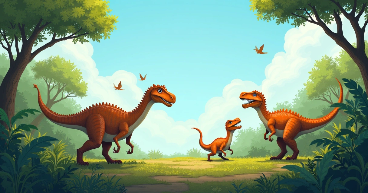 Ilustração do Deinônico em habitat natural, mostrando comportamento solitário e social entre florestas.