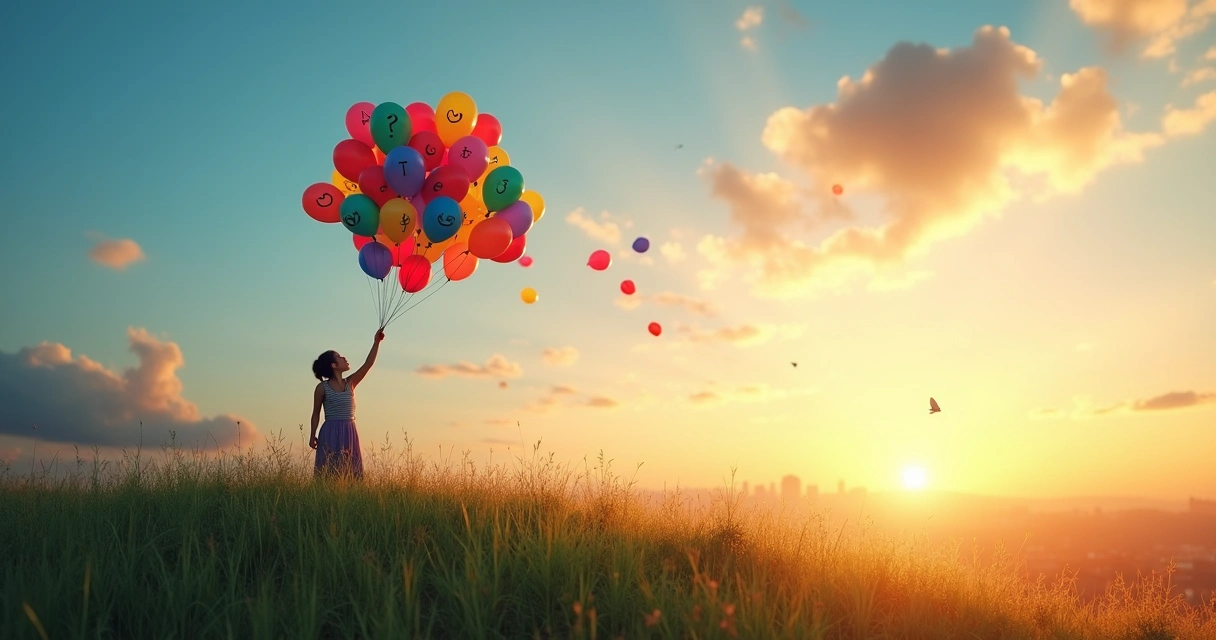 Persona dejando ir globos que simbolizan emociones 