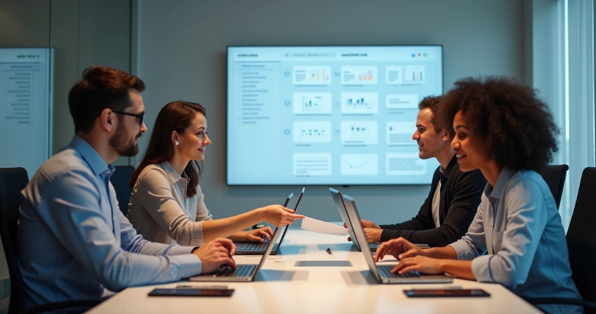 Equipe de tecnologia em reunião delegando tarefas
